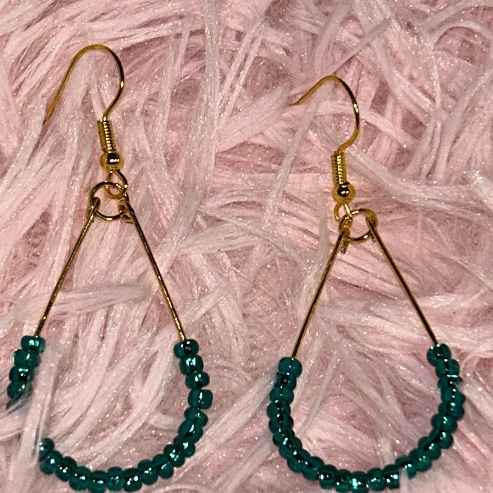 Chic Gold and Teal Beaded Drop Earrings - Picture 2 of 3